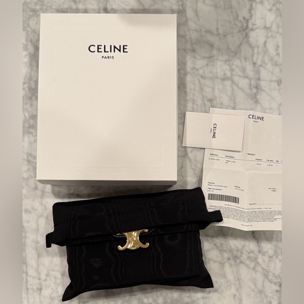 Celine WOC Triomphe wallet on chain Margo blk leather crossbody clutch purse bag - Picture 3 of 15
